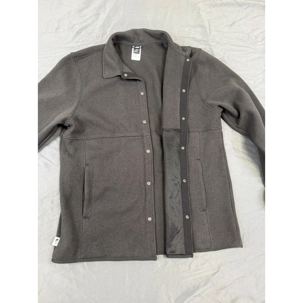 The North Face Mens L Circular Design Fleece Snap Shirt Jacket Gray NF0A84HW